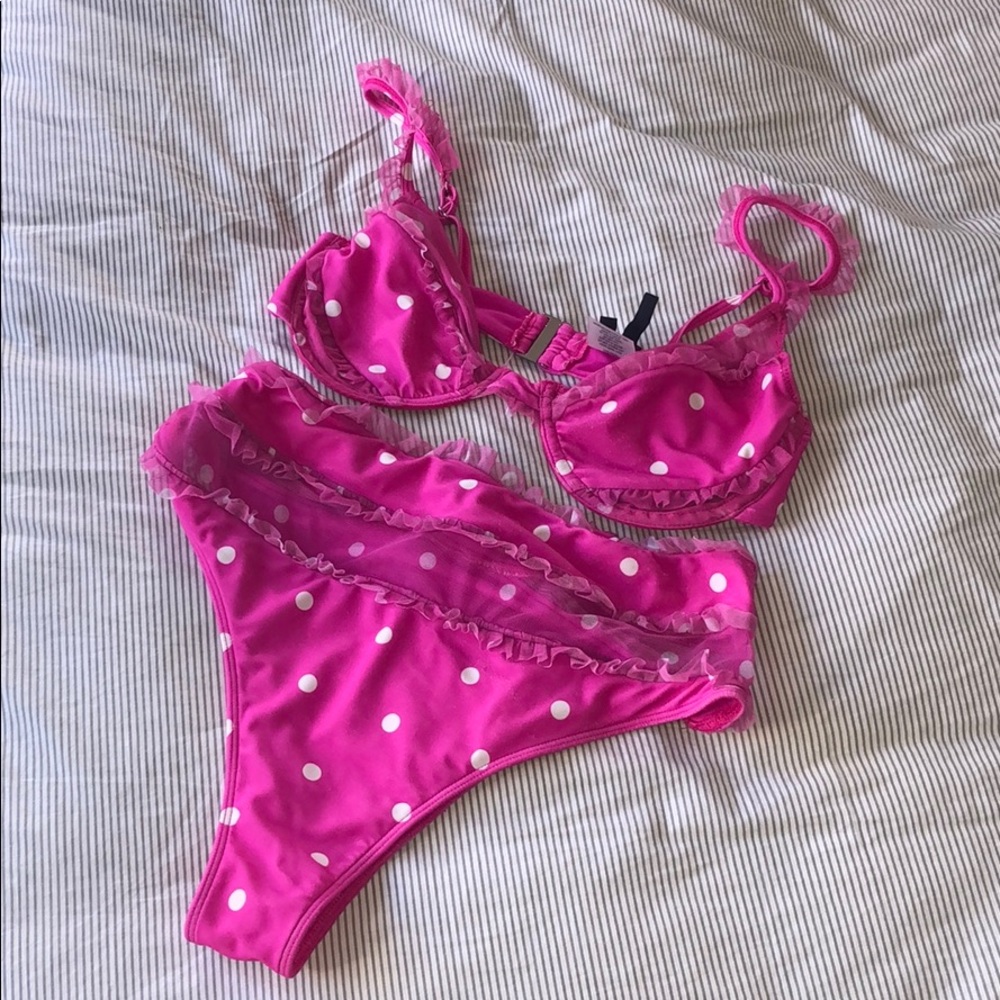 For love and Lemons Pink polka dot bikini set